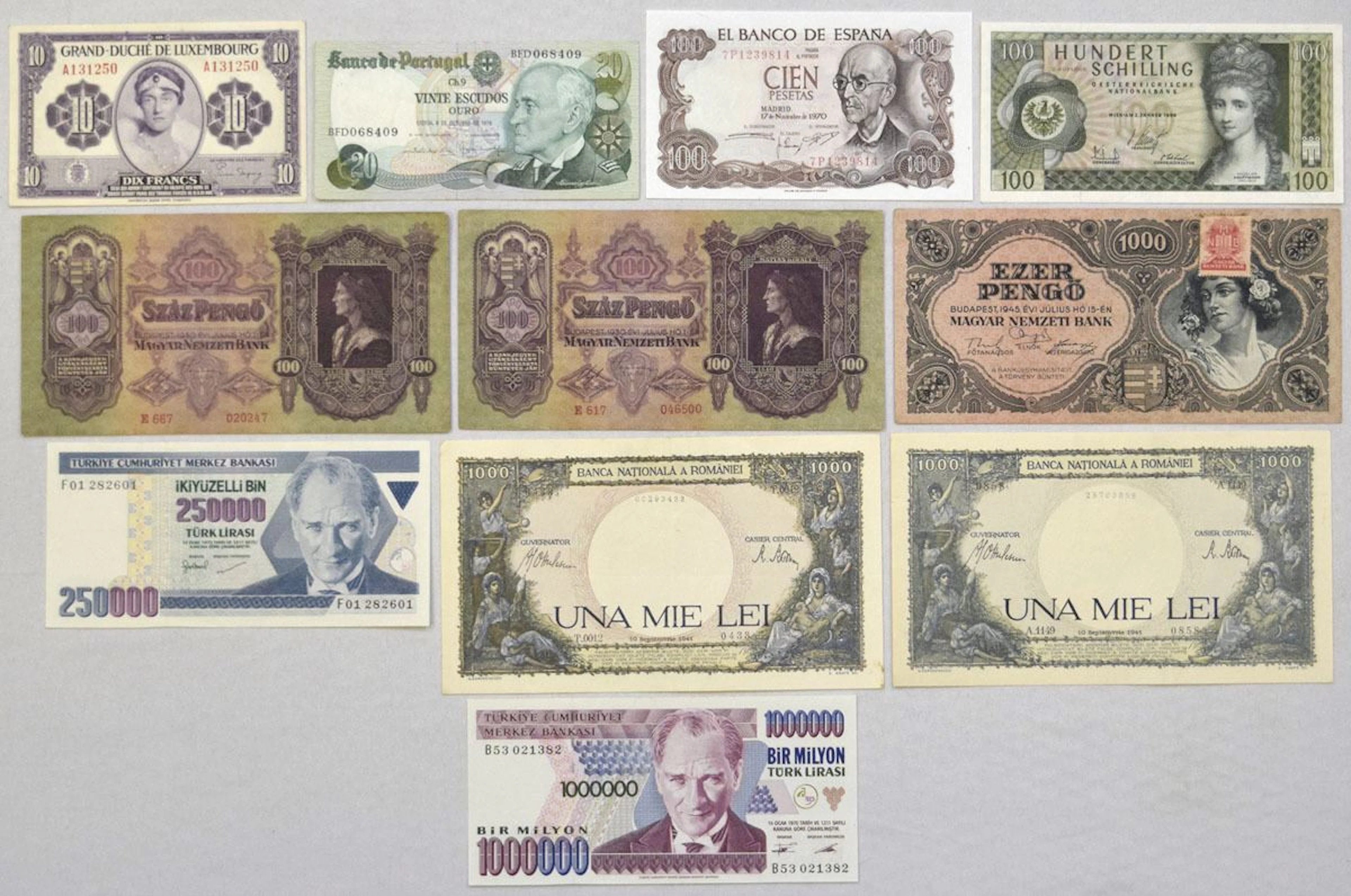 European Issued Banknote Assortment, 1930 to 1978.