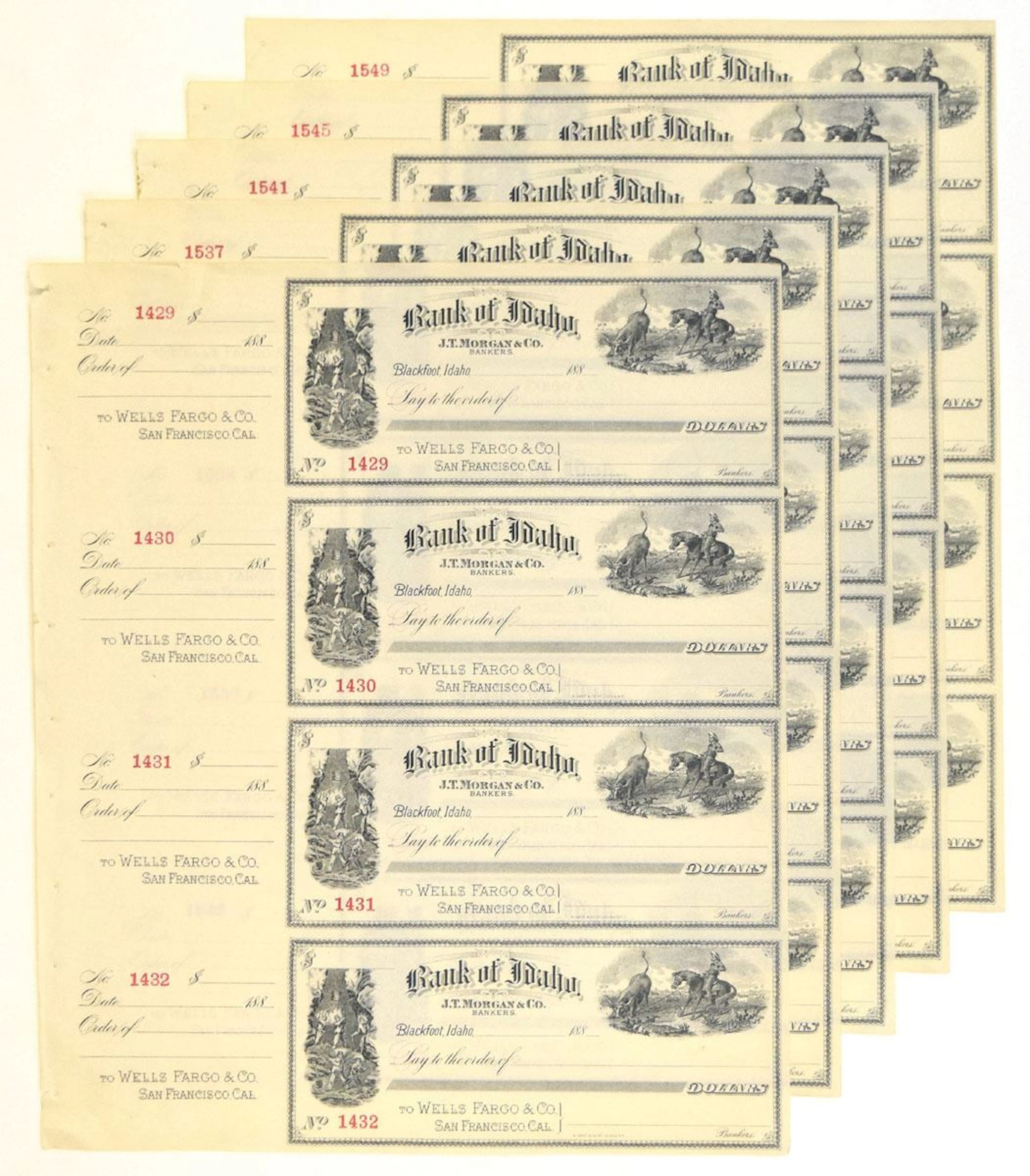 ID. Bank of Idaho (J.T. Morgan & Co.), ND (1880s), Lot of 5 sheets