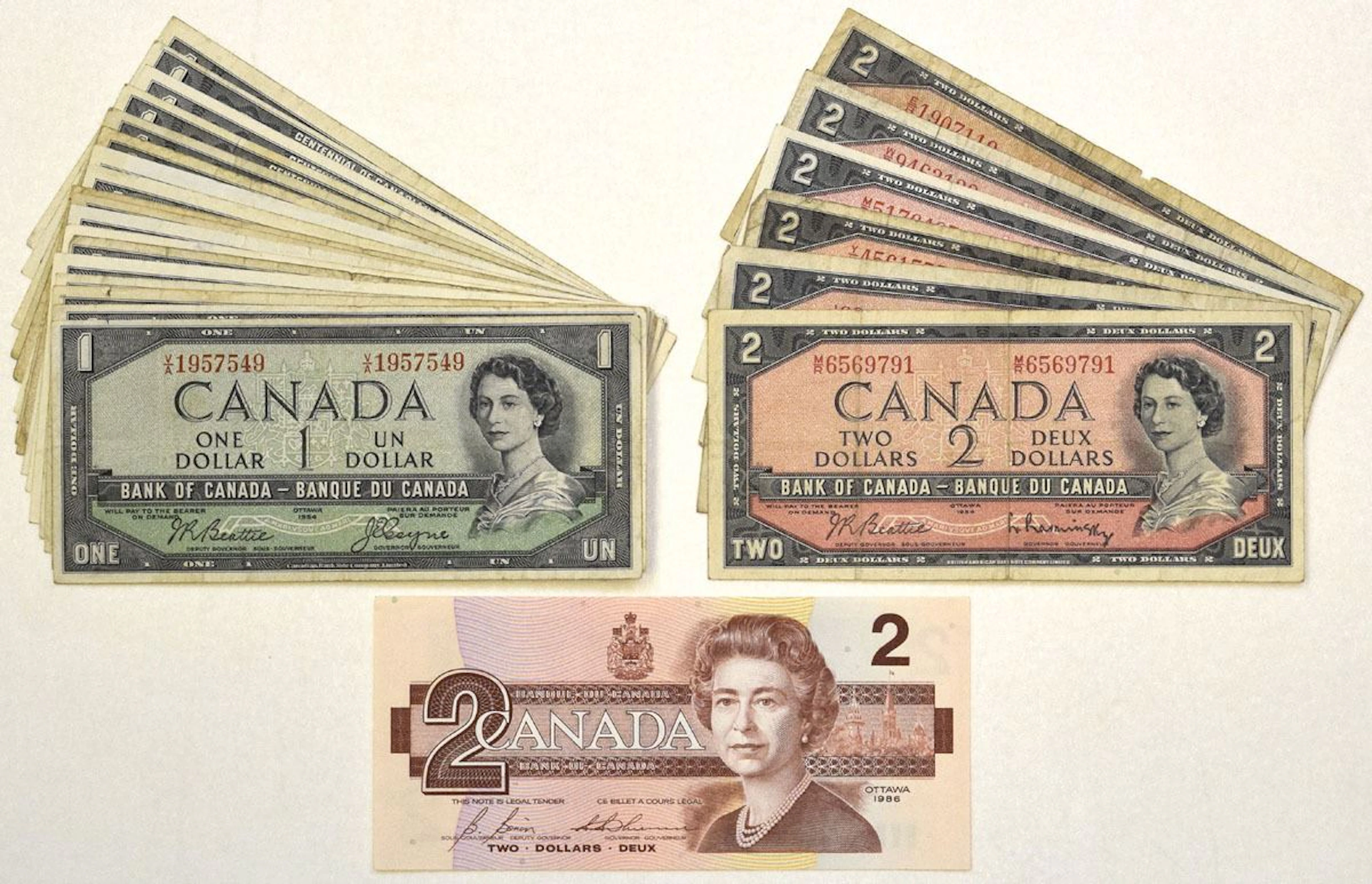 Canada. Bank of Canada, 1954 to 1986, Issued Banknote Assortment.
