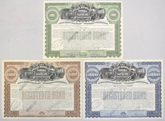 KS. Atchison, Topeka and Santa Fe Railroad Co., 1978, I/C Bond Trio.