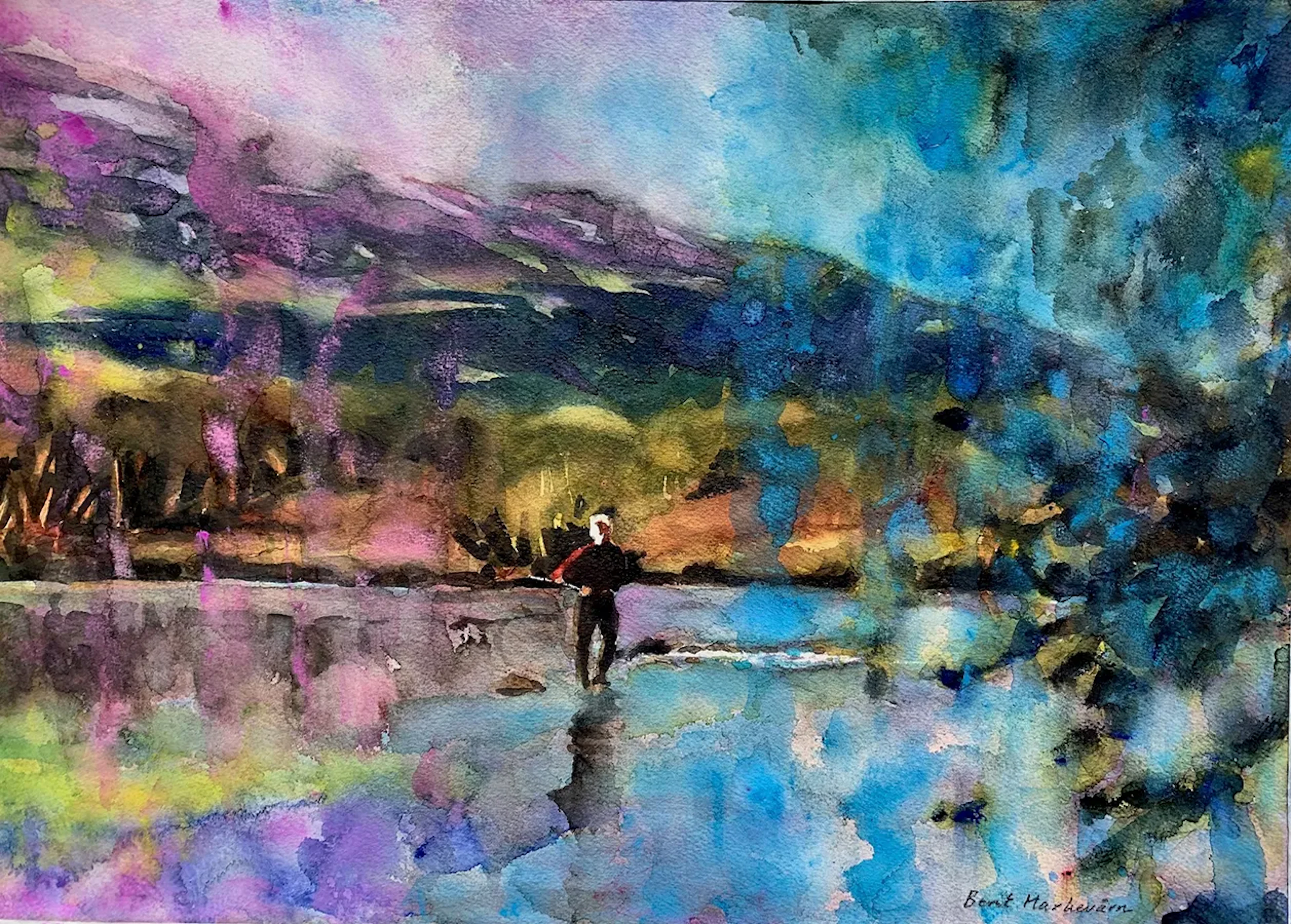 Berit Markevärn ”Fjällfiske” Akvarell