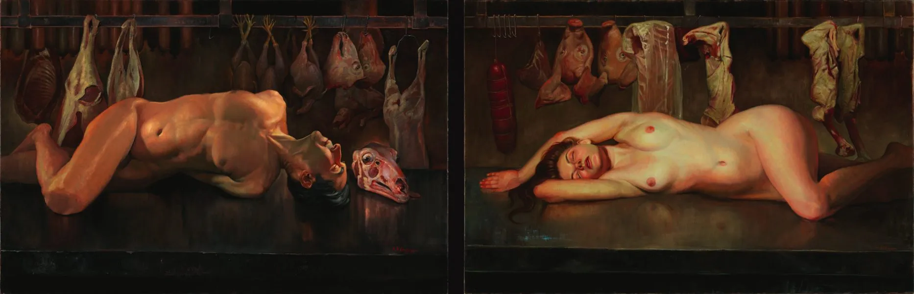Alexander Klingspor ” Meat” Diptyk oljemålning