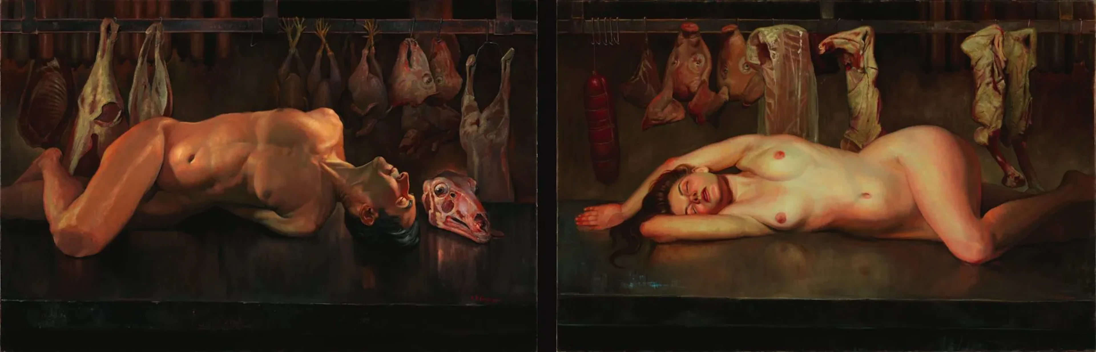 Alexander Klingspor ” Meat” Diptyk oljemålning