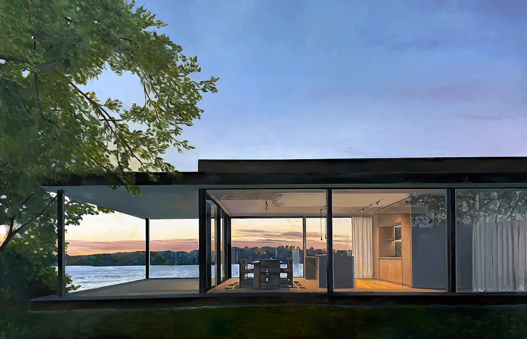 Jon Holm ”The lake house” oil painting on canvas