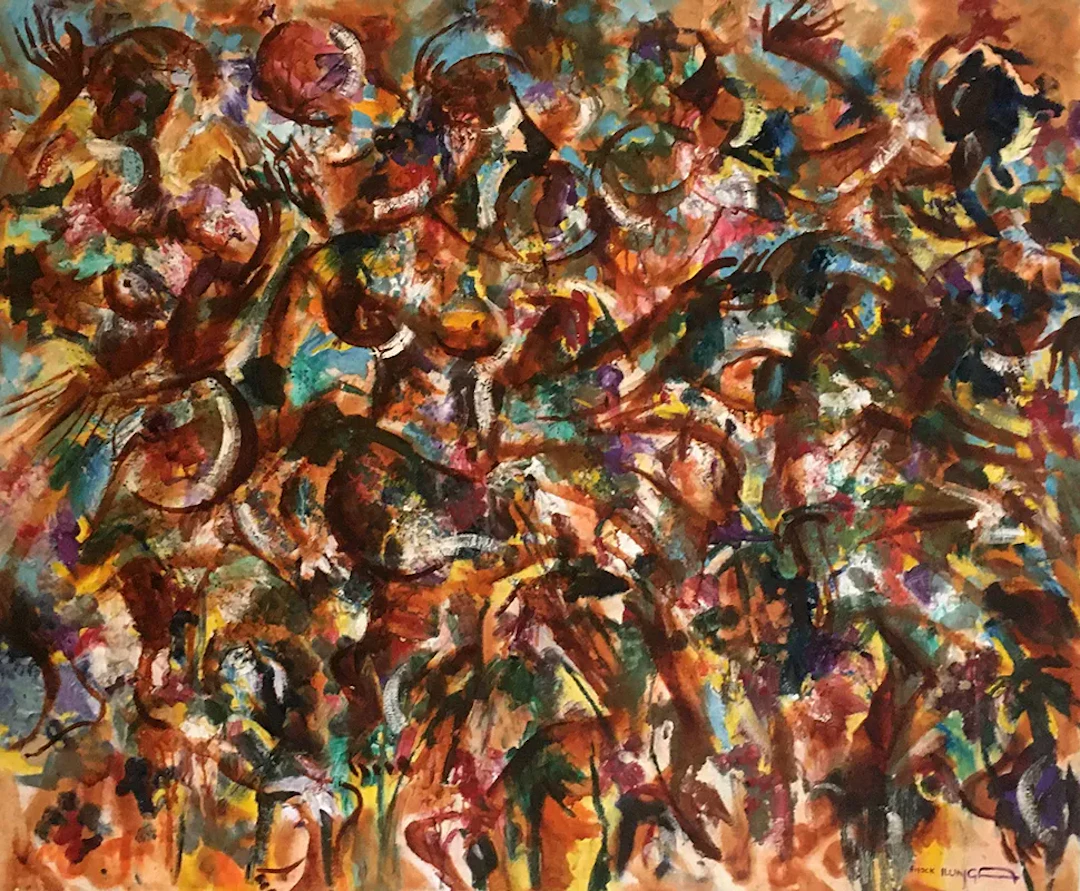 Enock Ilunga ”Traditional dancers” Oil painting