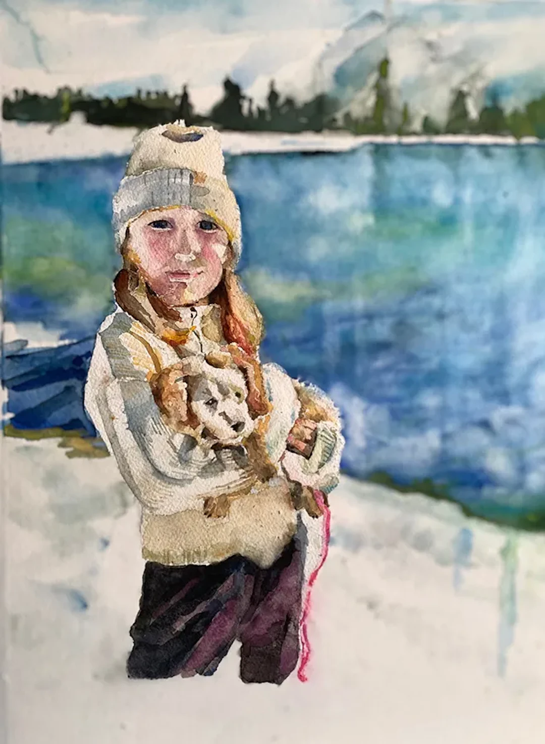 Berit Markevärn ”Flicka och hunden” Akvarell
