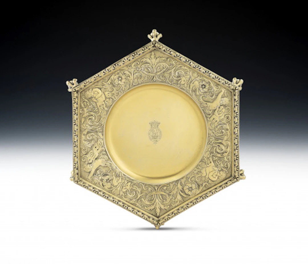 ROYAL - An important George IV Silver Gilt Hexagonal Salver made in