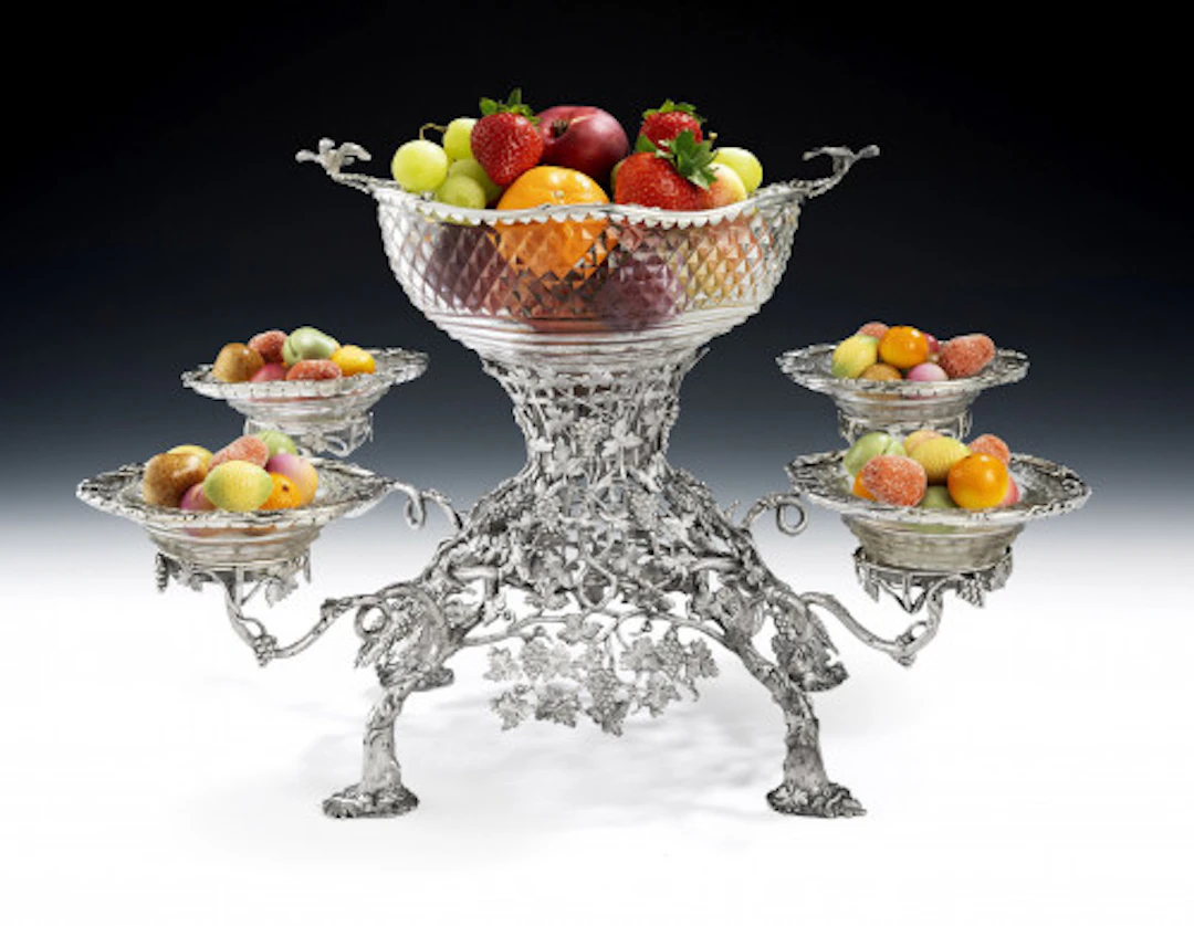A very unusual early George III silver and glass Centrepiece/Epergne
