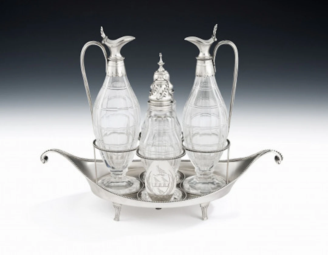 HESTER BATEMAN. A very fine, and unusual, George III FOUR BOTTLE Cruet
