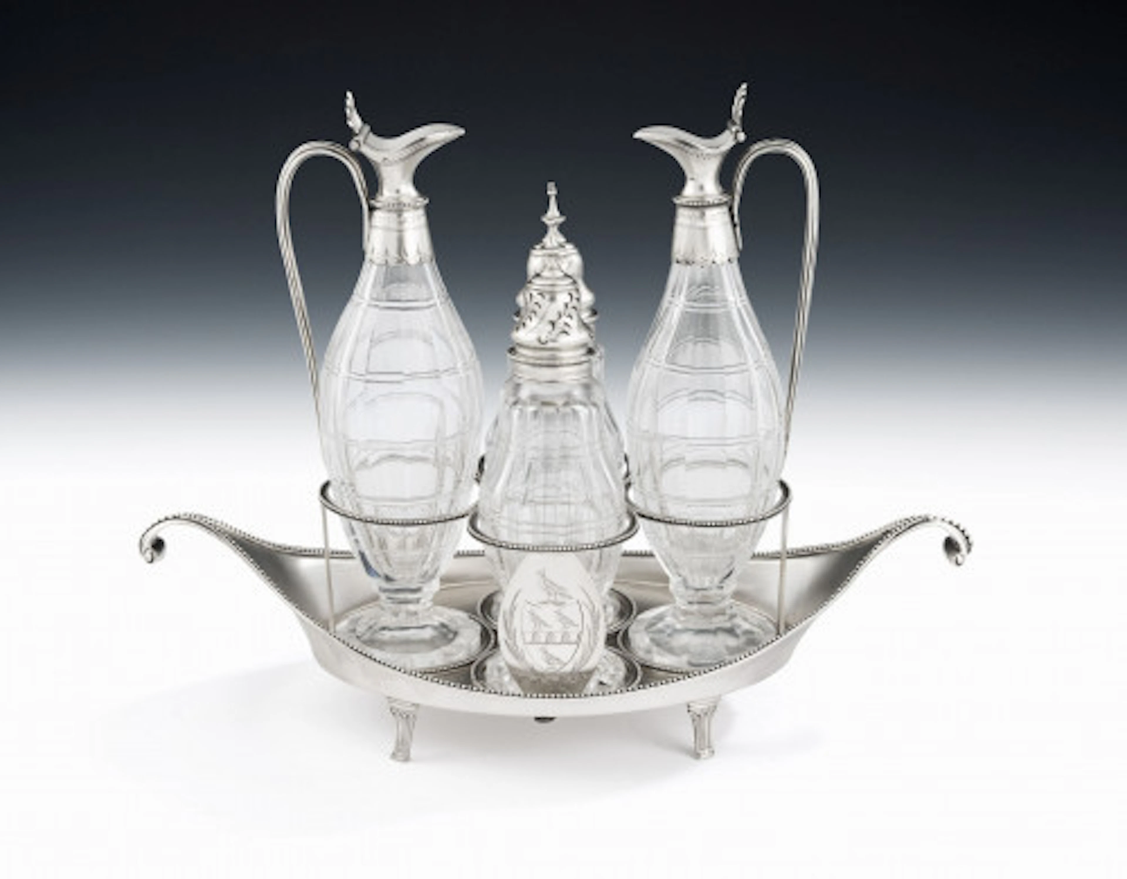 HESTER BATEMAN. A very fine, and unusual, George III FOUR BOTTLE Cruet