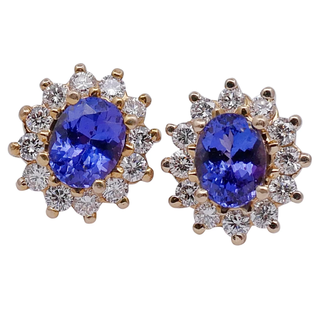 Tanzanite Diamond Gold Cluster Earrings