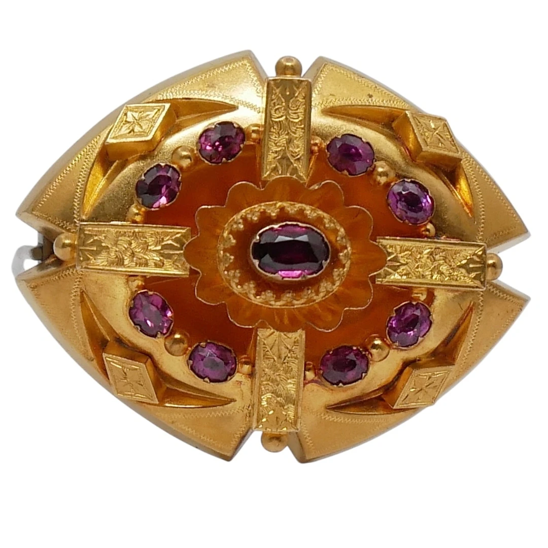 Antique Victorian Garnet Gold Brooch
