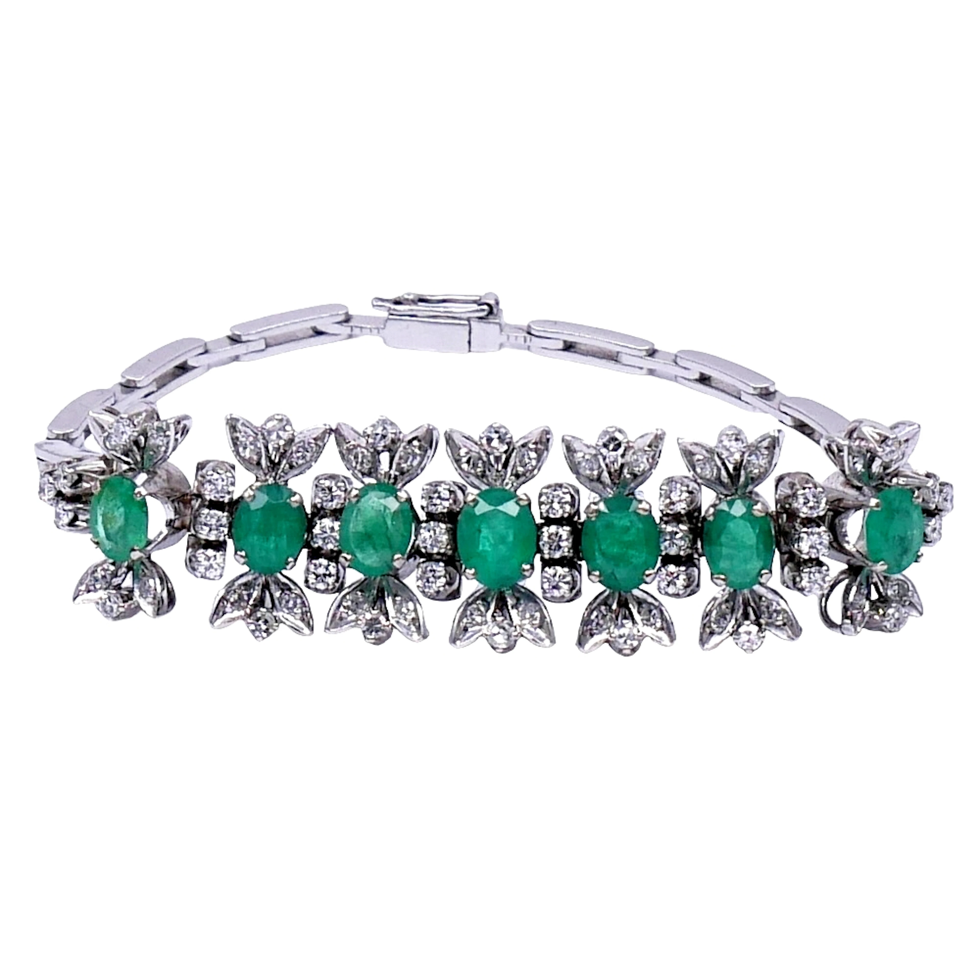 Mid Century Emerald Diamond Bracelet