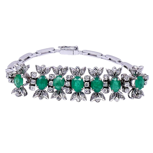 Mid Century Emerald Diamond Bracelet