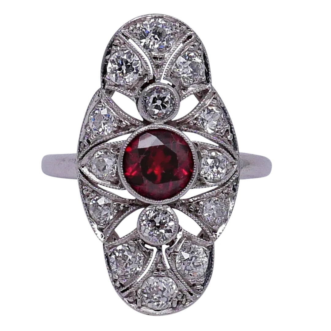 Art Deco Red Spinel Diamond Ring