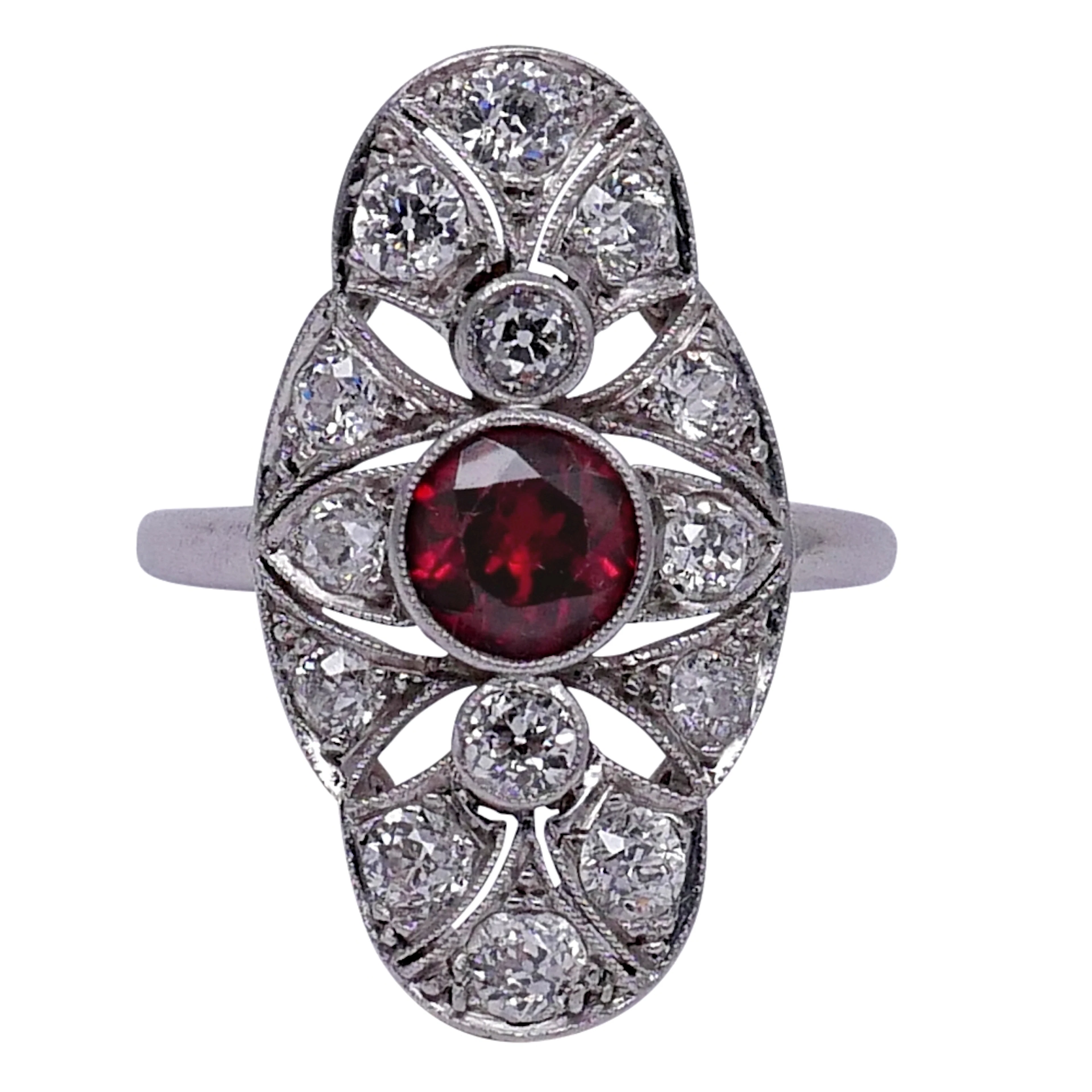 Art Deco Red Spinel Diamond Ring