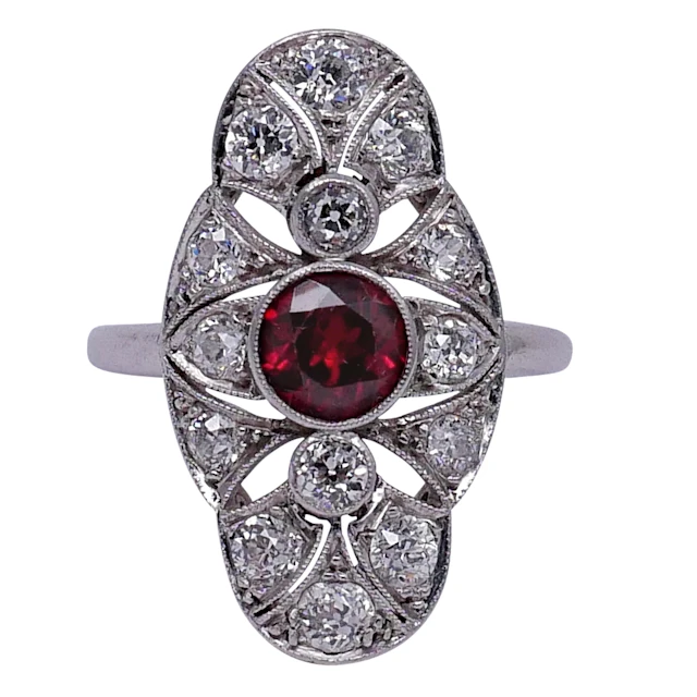 Art Deco Red Spinel Diamond Ring
