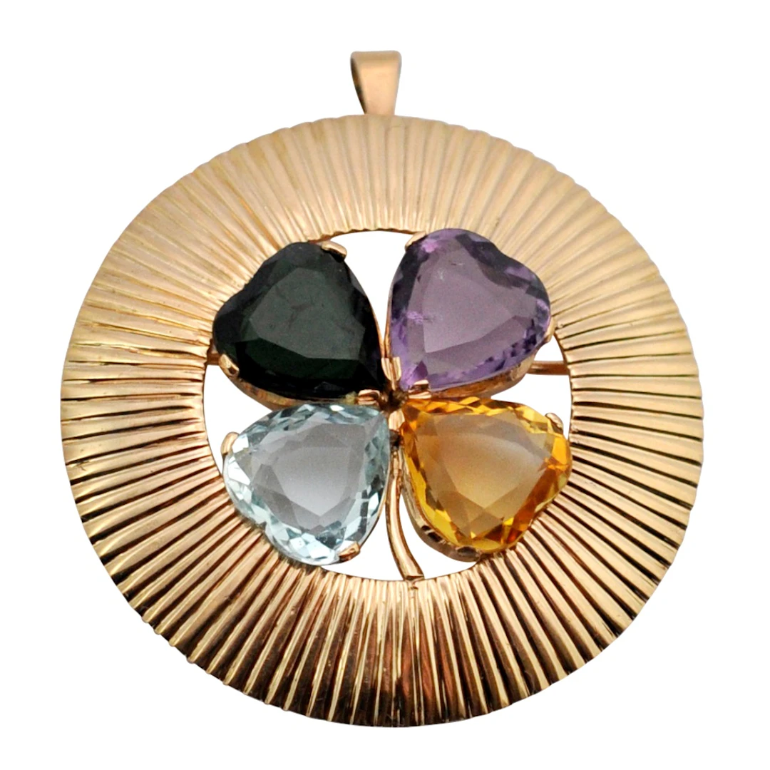 Mid Century Multi Gem Pendant Brooch