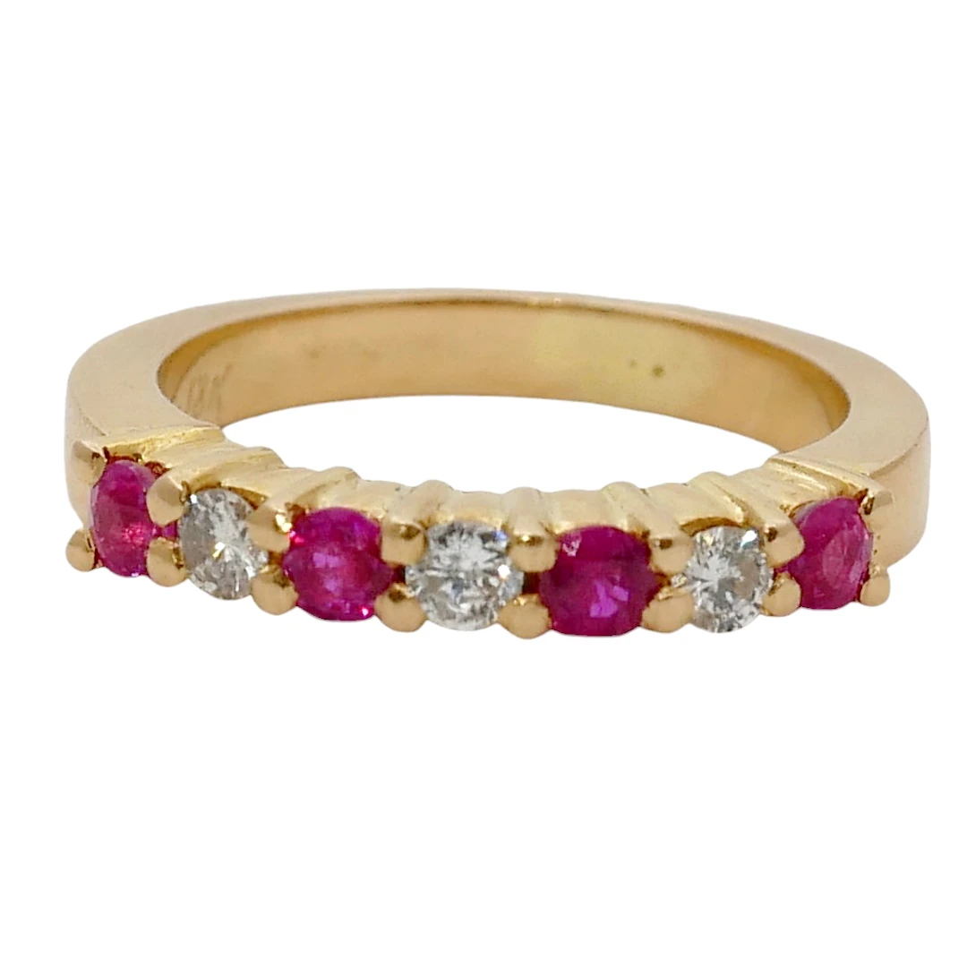 Vintage Ruby Diamond Eternity Gold Ring