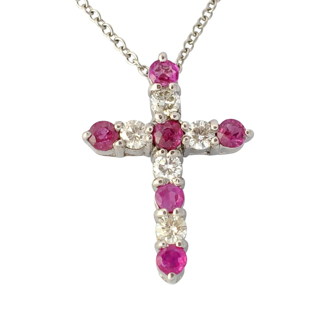 Ruby Diamond 18ct Gold Cross Platinum Chain