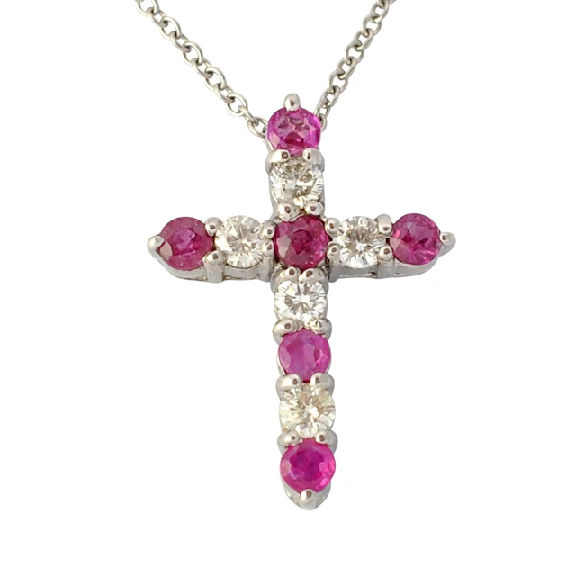 Ruby Diamond 18ct Gold Cross Platinum Chain