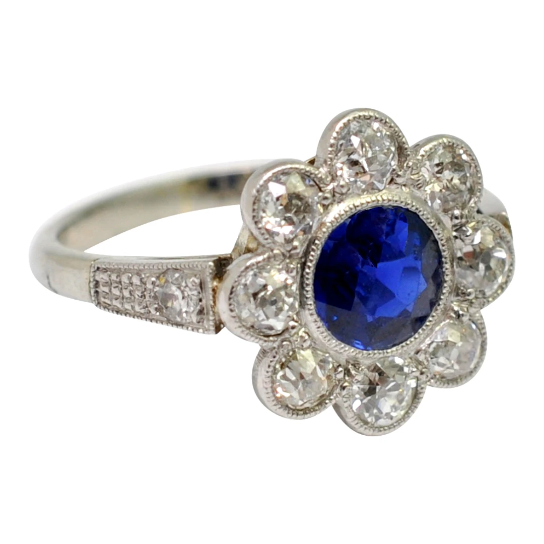 Art Deco Era Sapphire Diamond Halo Ring