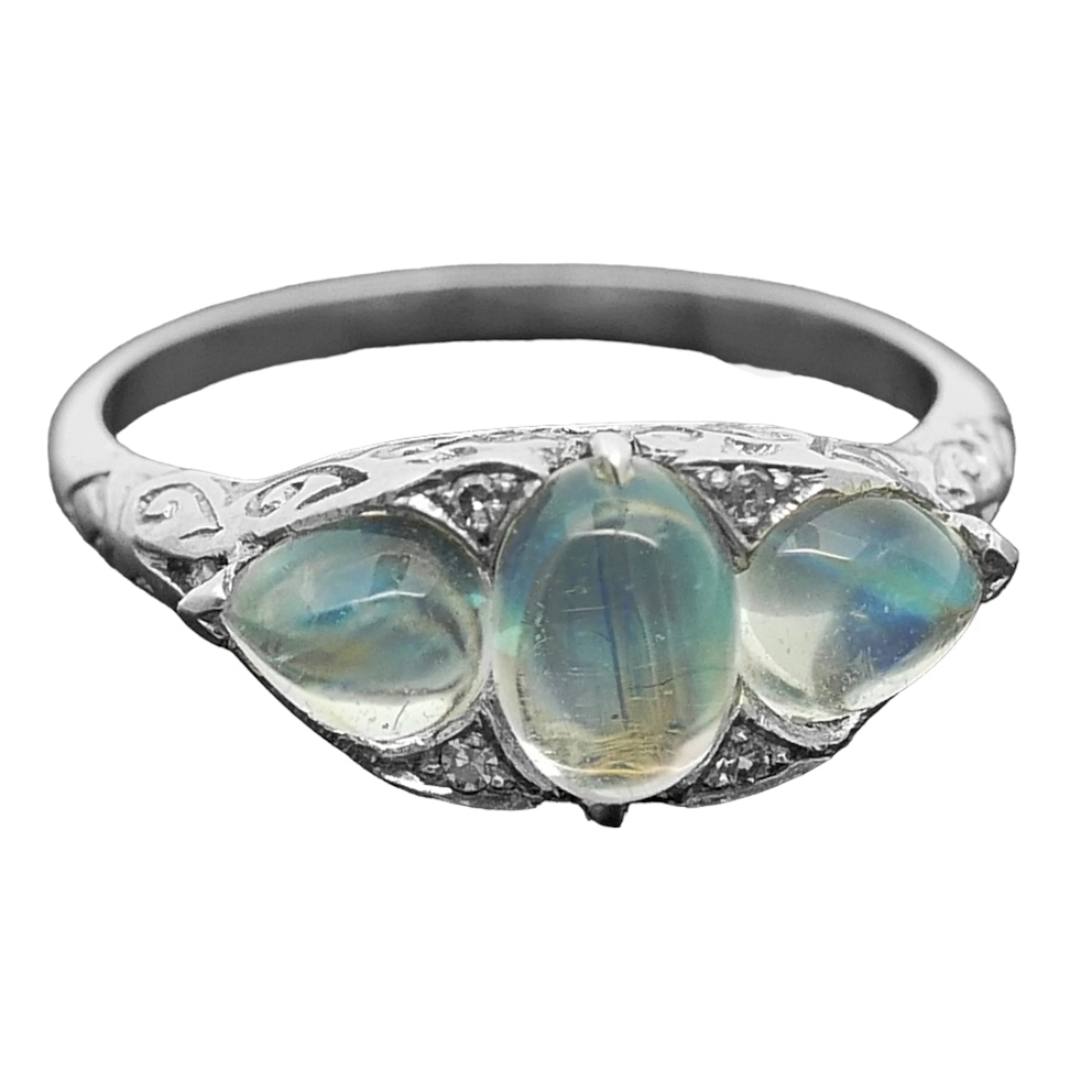 Trilogy Moonstone & Diamond Gold Ring