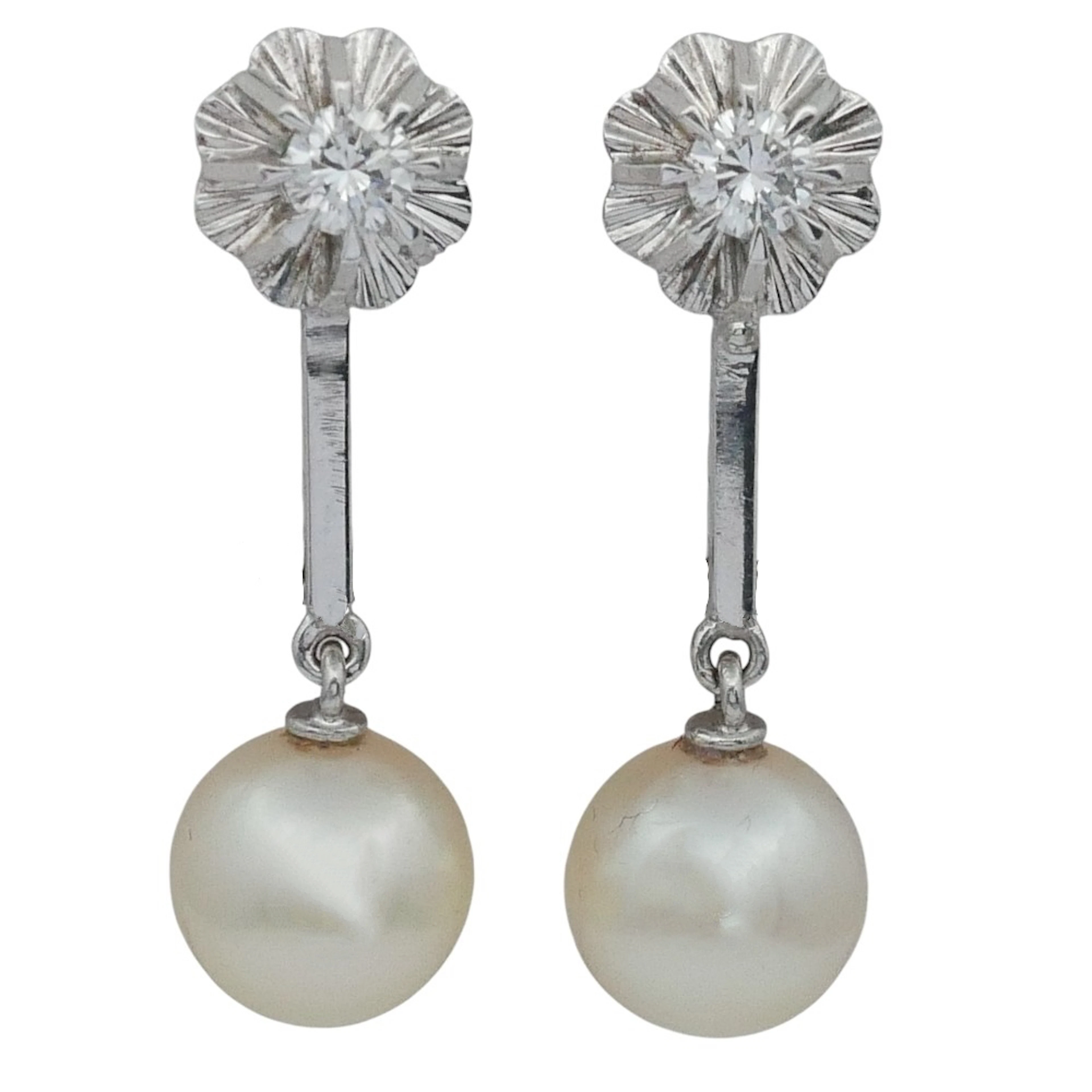 Vintage Diamond Pearl Drop Earrings
