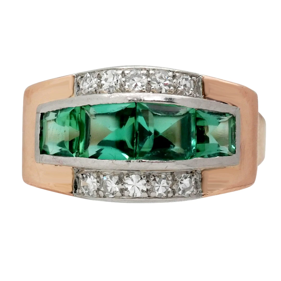 Retro Tourmaline Diamond Gold Ring