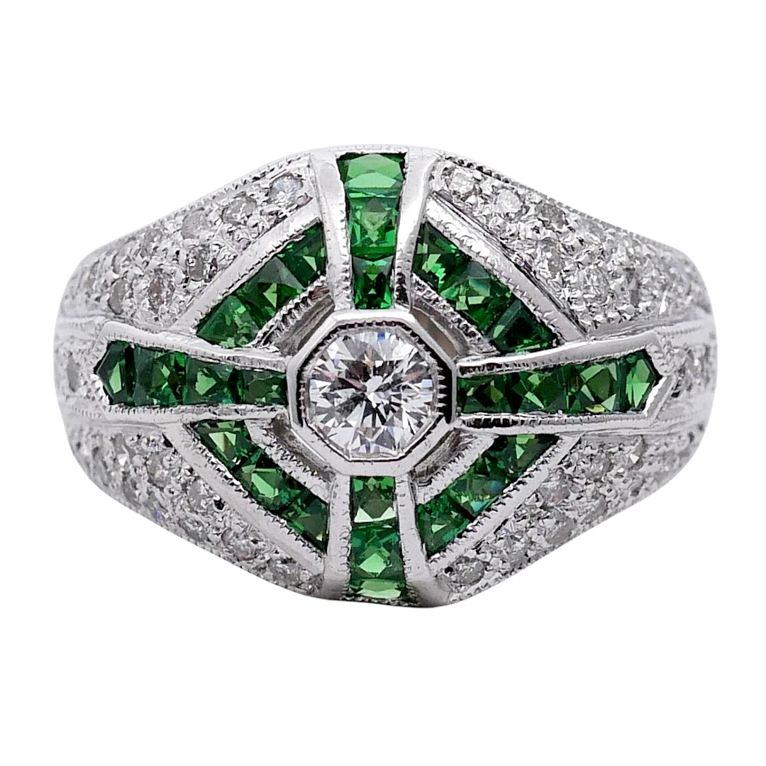 Emerald and Diamond Gold Bombé Ring