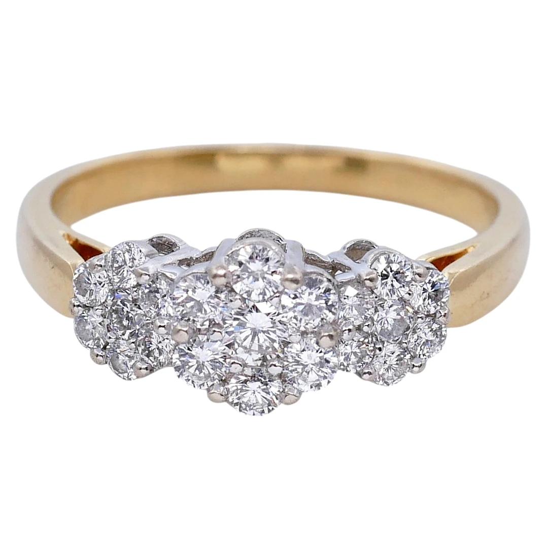Triple Cluster Diamond Gold Ring