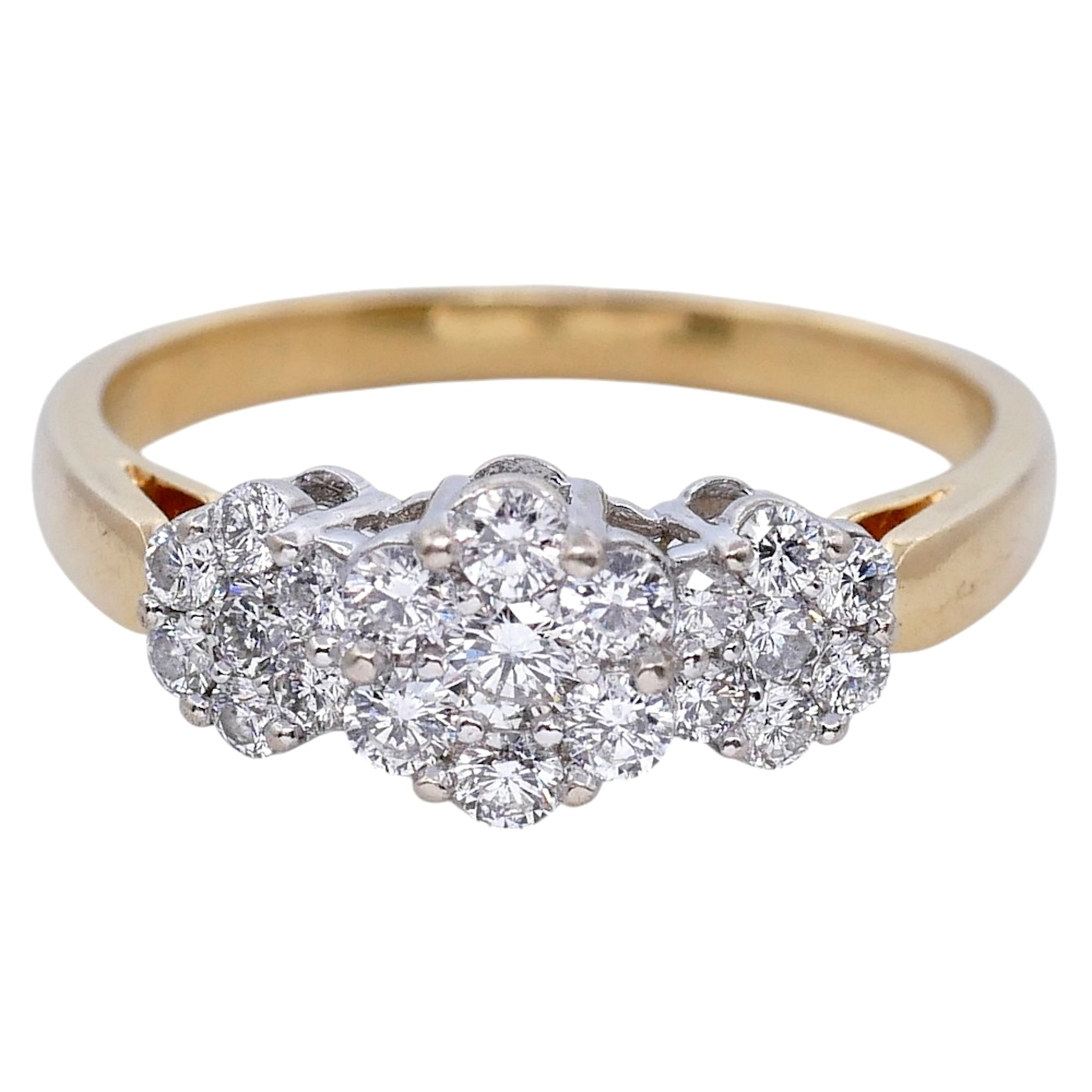 Triple Cluster Diamond Gold Ring