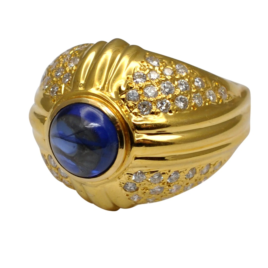 Cabochon Sapphire Diamond Gold Bombé Ring
