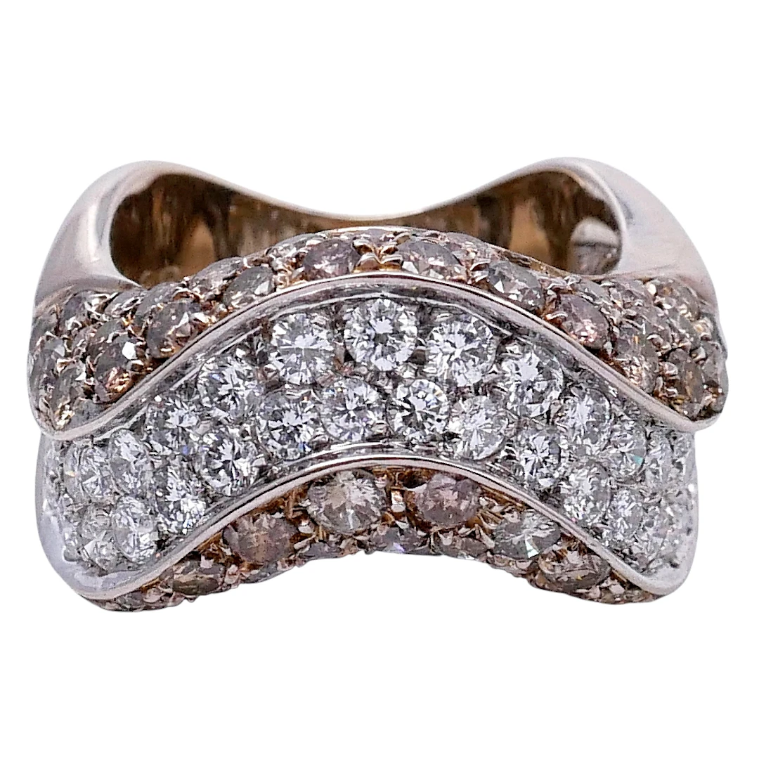 Brown and White Diamond Wave Ring