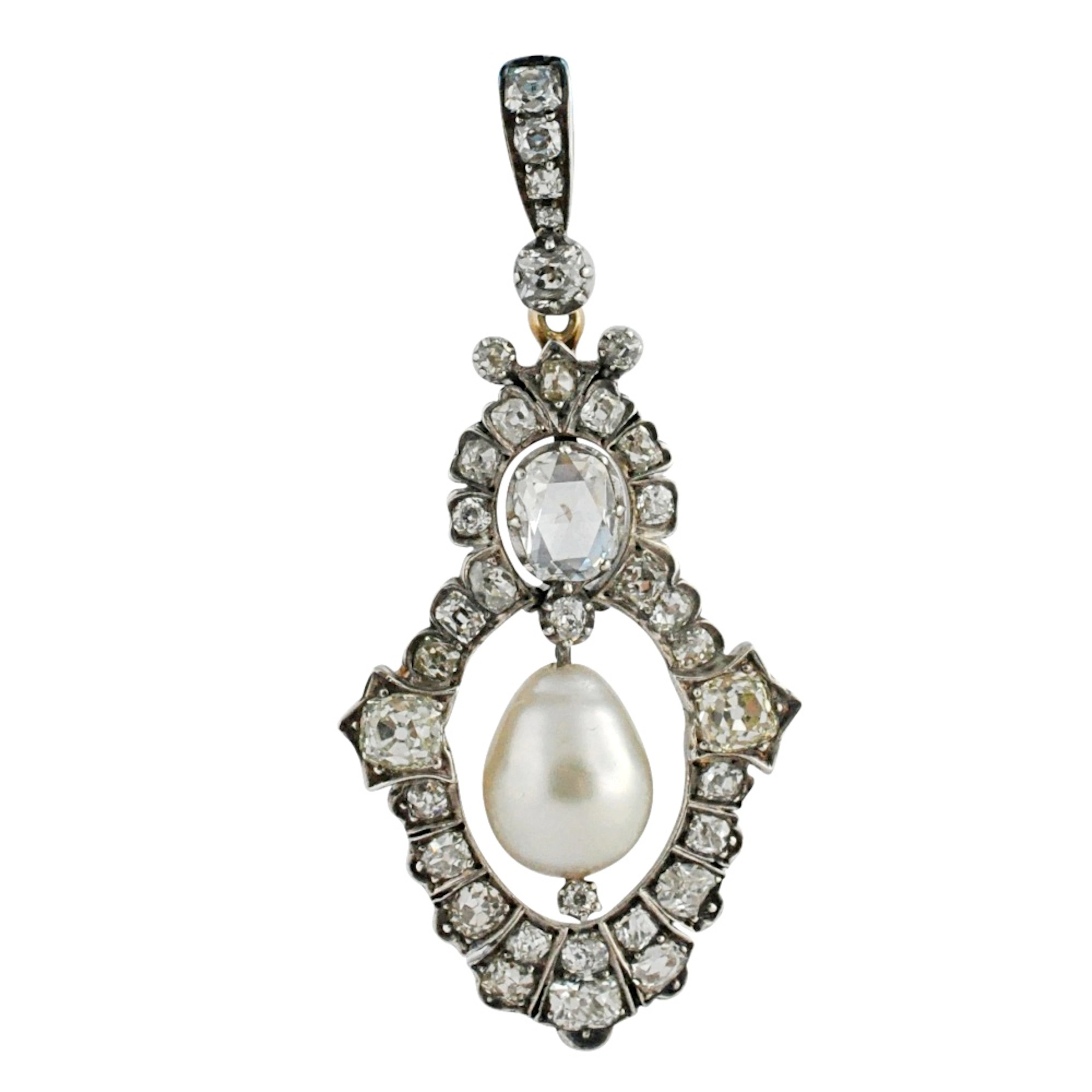 Victorian Diamond Pearl Pendant Brooch