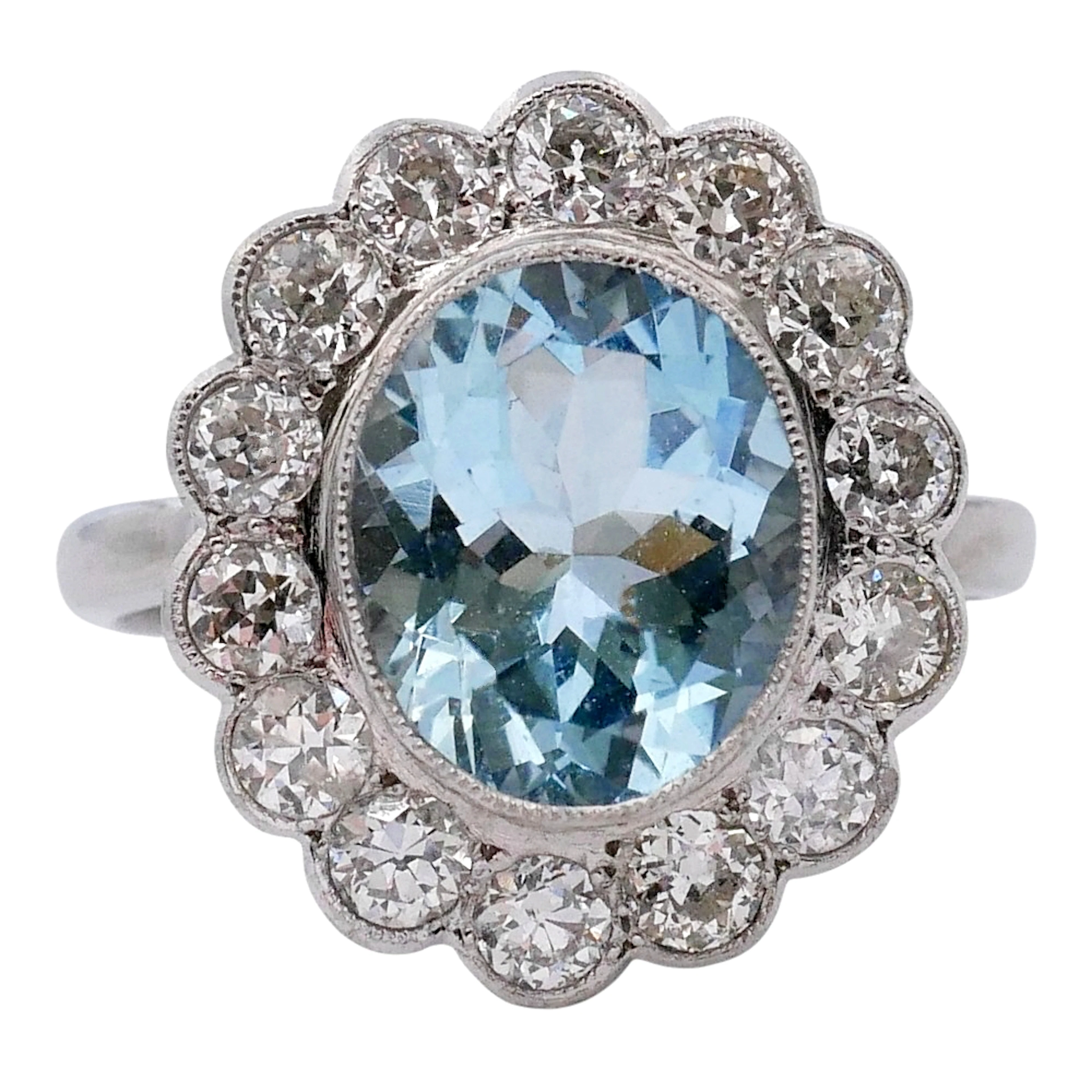 Aquamarine Diamond Oval Cluster Ring