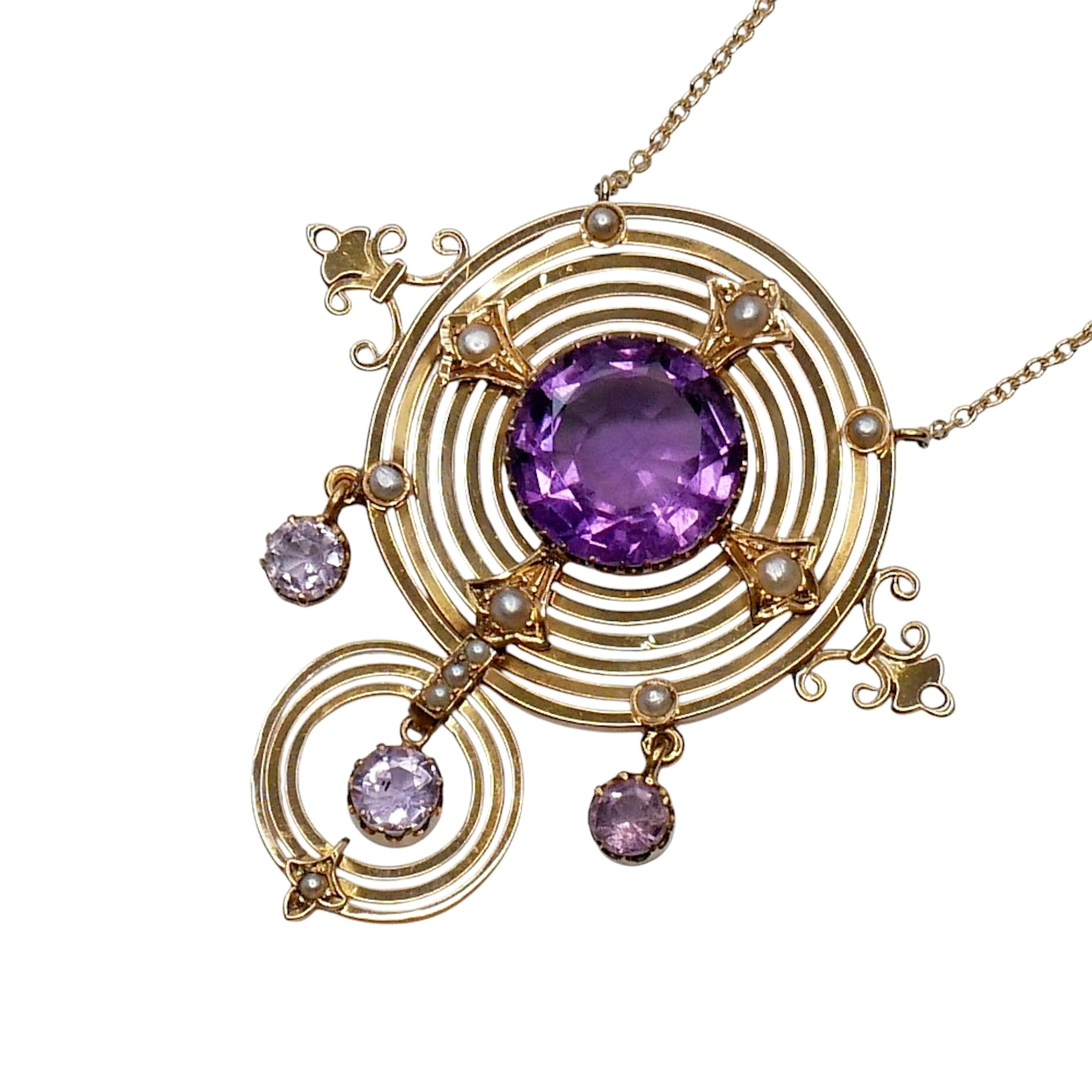 Antique French Amethyst Pearl Pendant