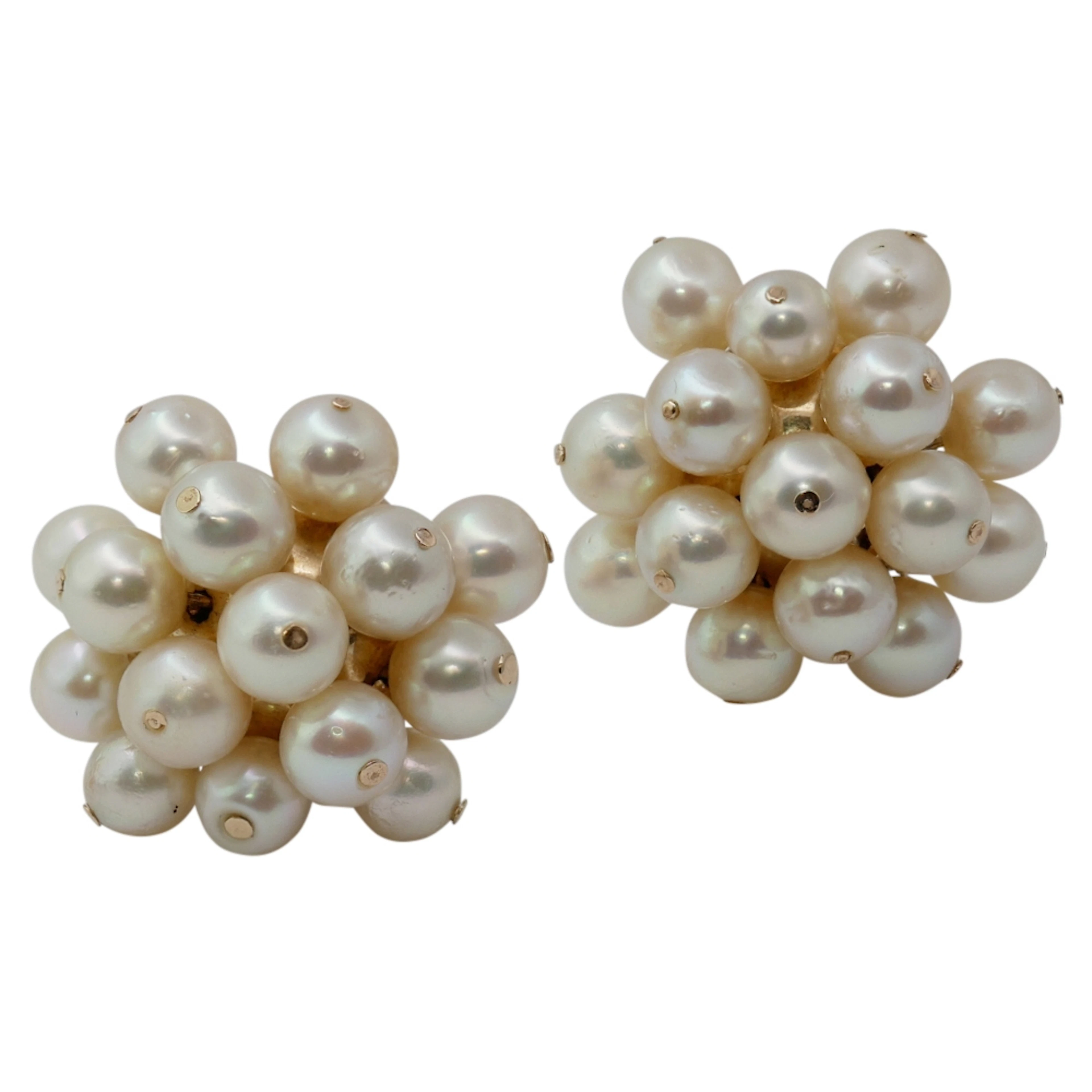 Vintage Pearl Gold Cluster Earrings