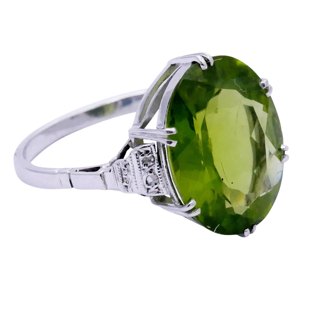 Art Deco Peridot Platinum Diamond Ring