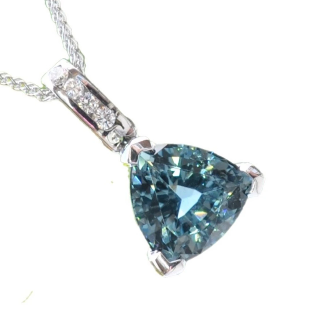 Blue Tourmaline and Diamond 18ct Gold Pendant