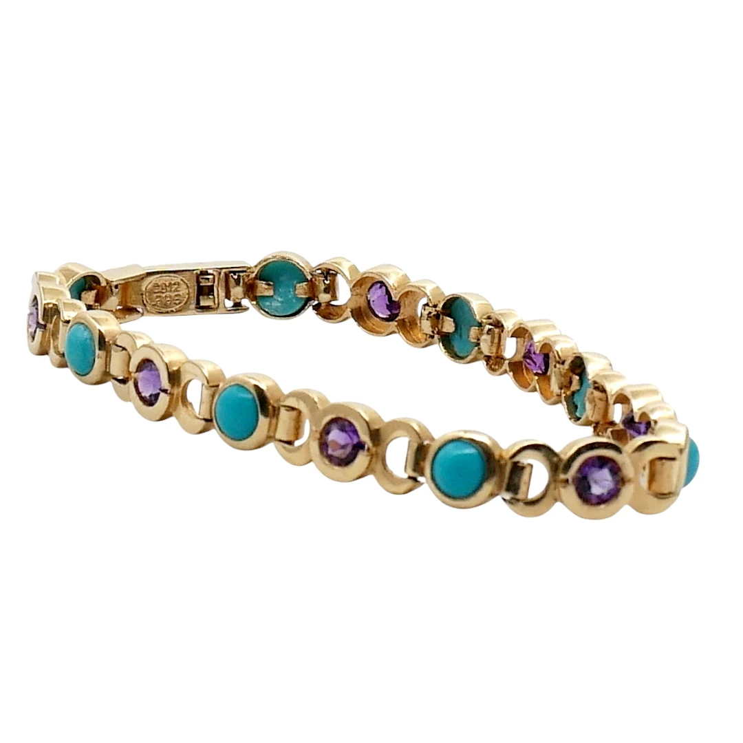 Vintage Amethyst Turquoise Gold Bracelet