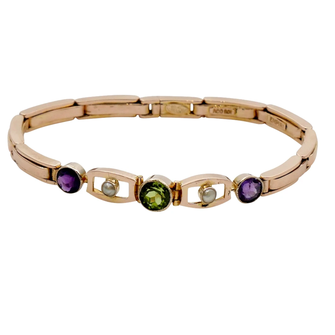 Edwardian Amethyst Peridot Gold Bracelet