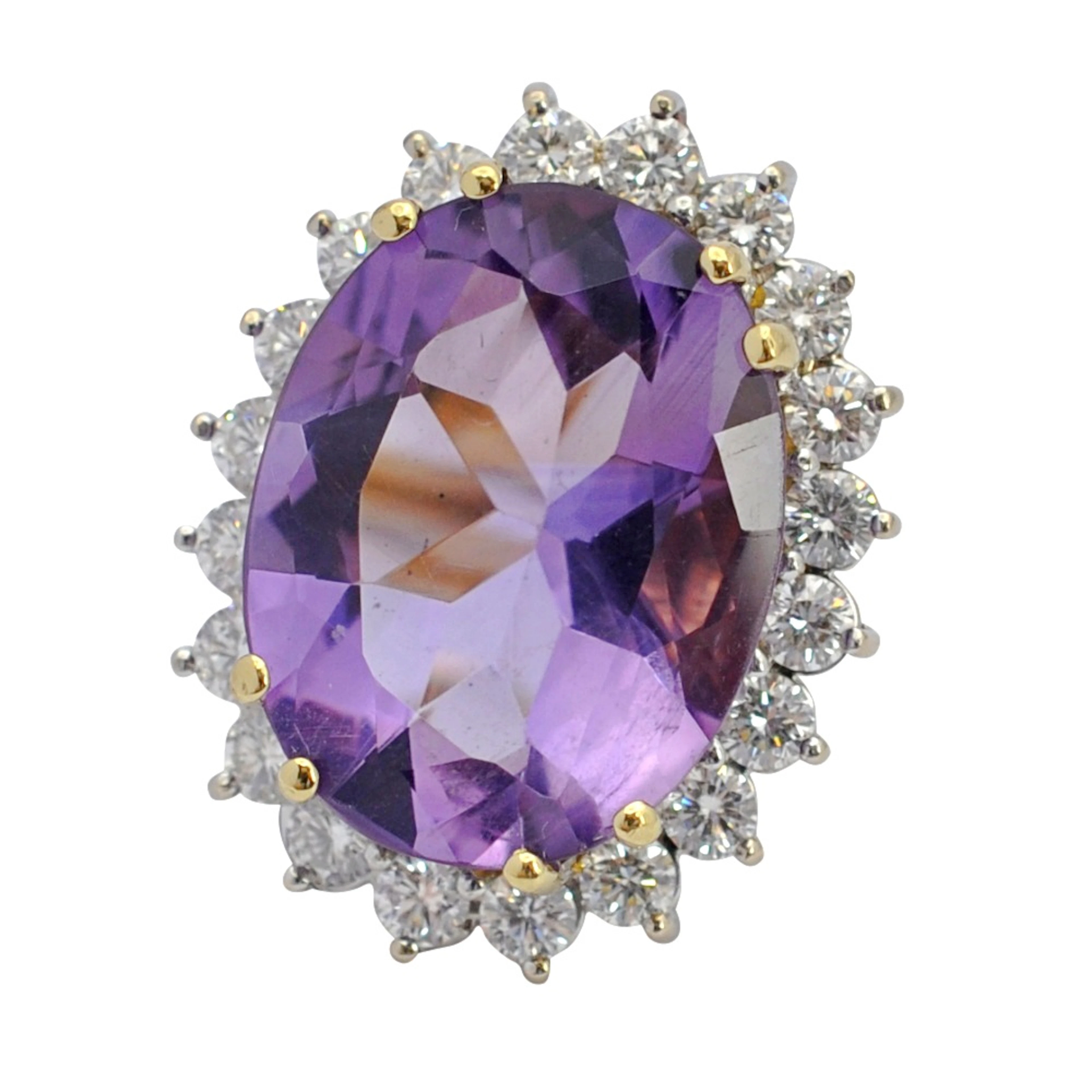 Large Vintage Amethyst Diamond Cocktail Gold Ring