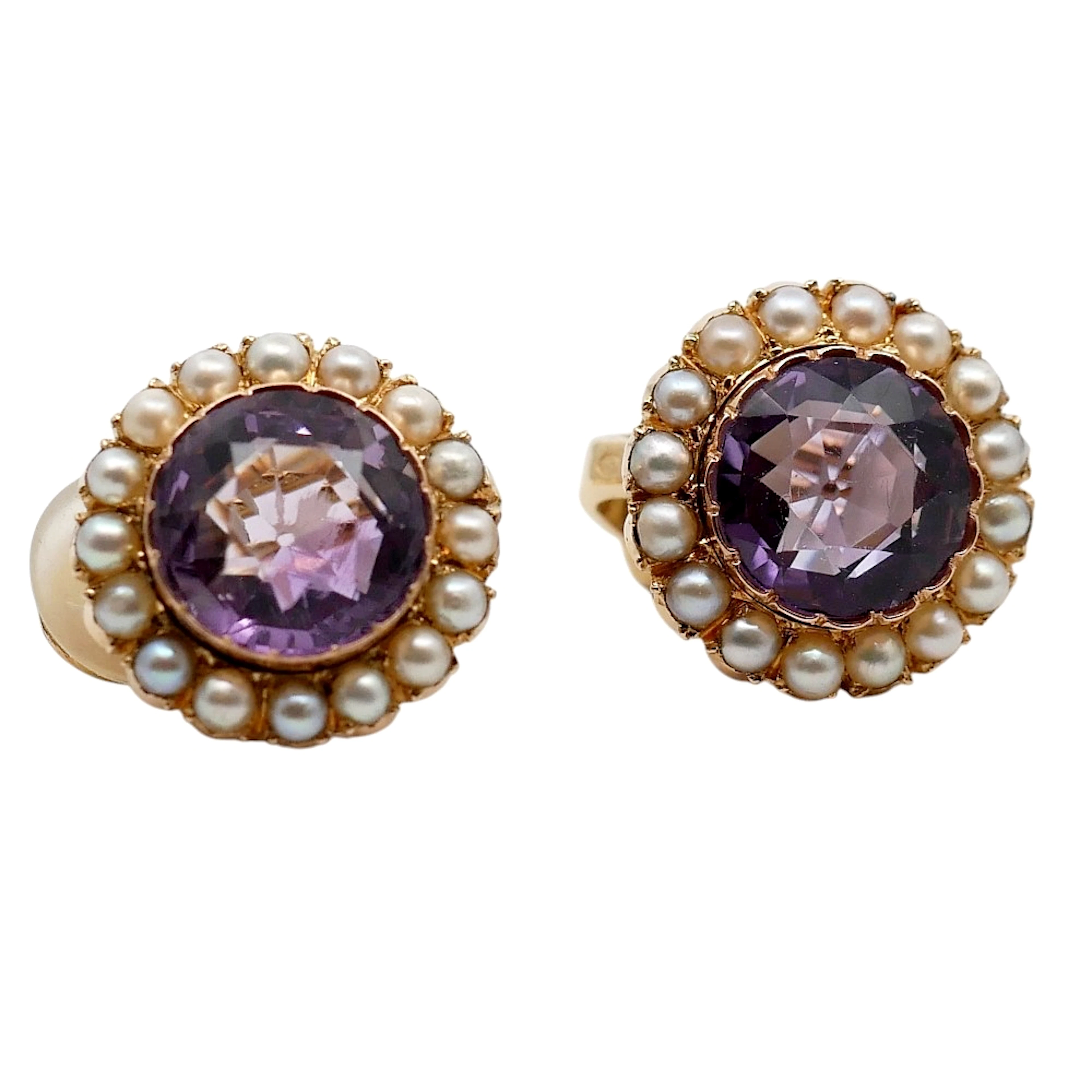 Vintage Amethyst Pearl Gold Earrings