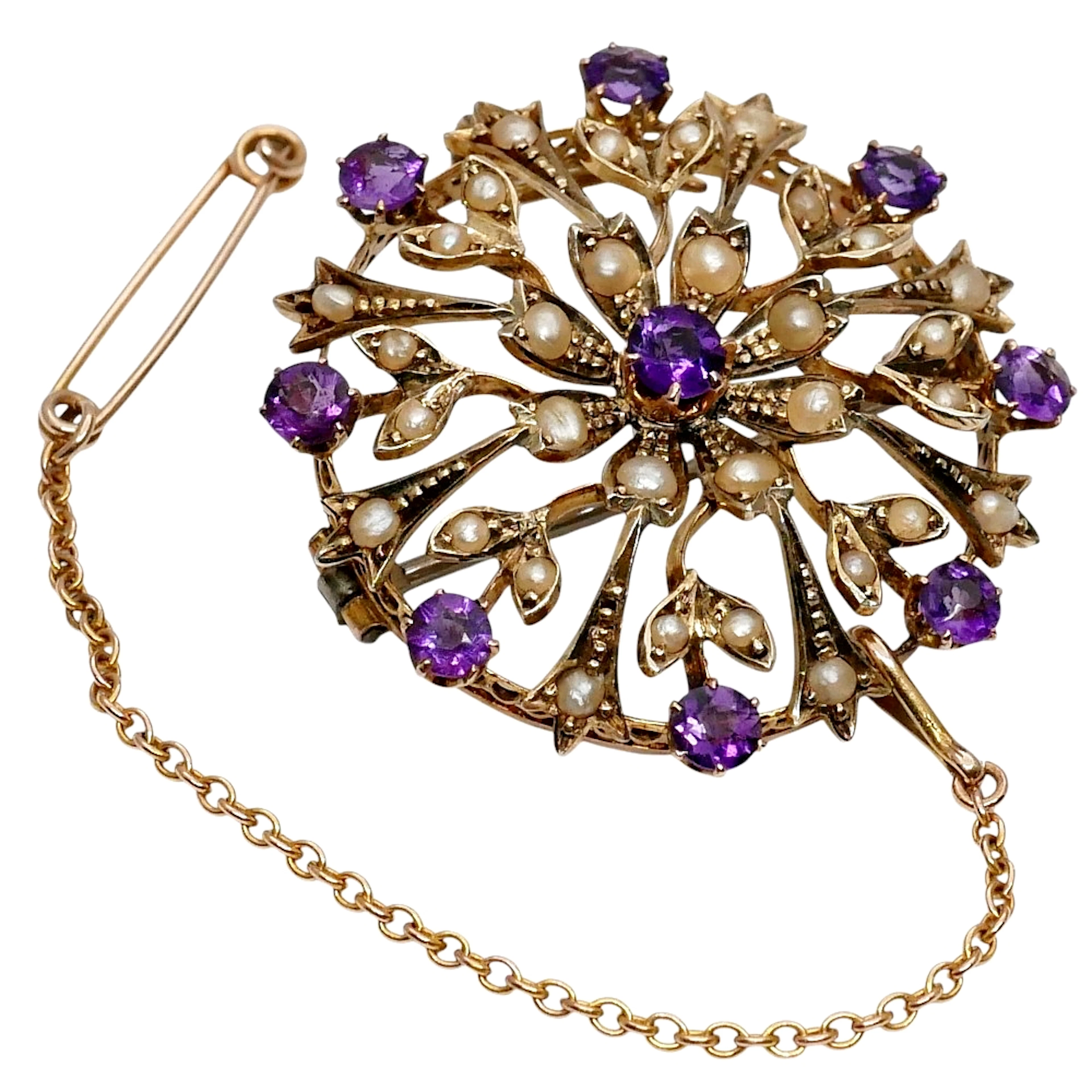 Antique Victorian Amethyst Pearl Brooch