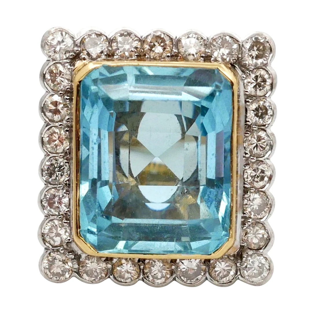Vintage 11.25ct Aquamarine Diamond Ring