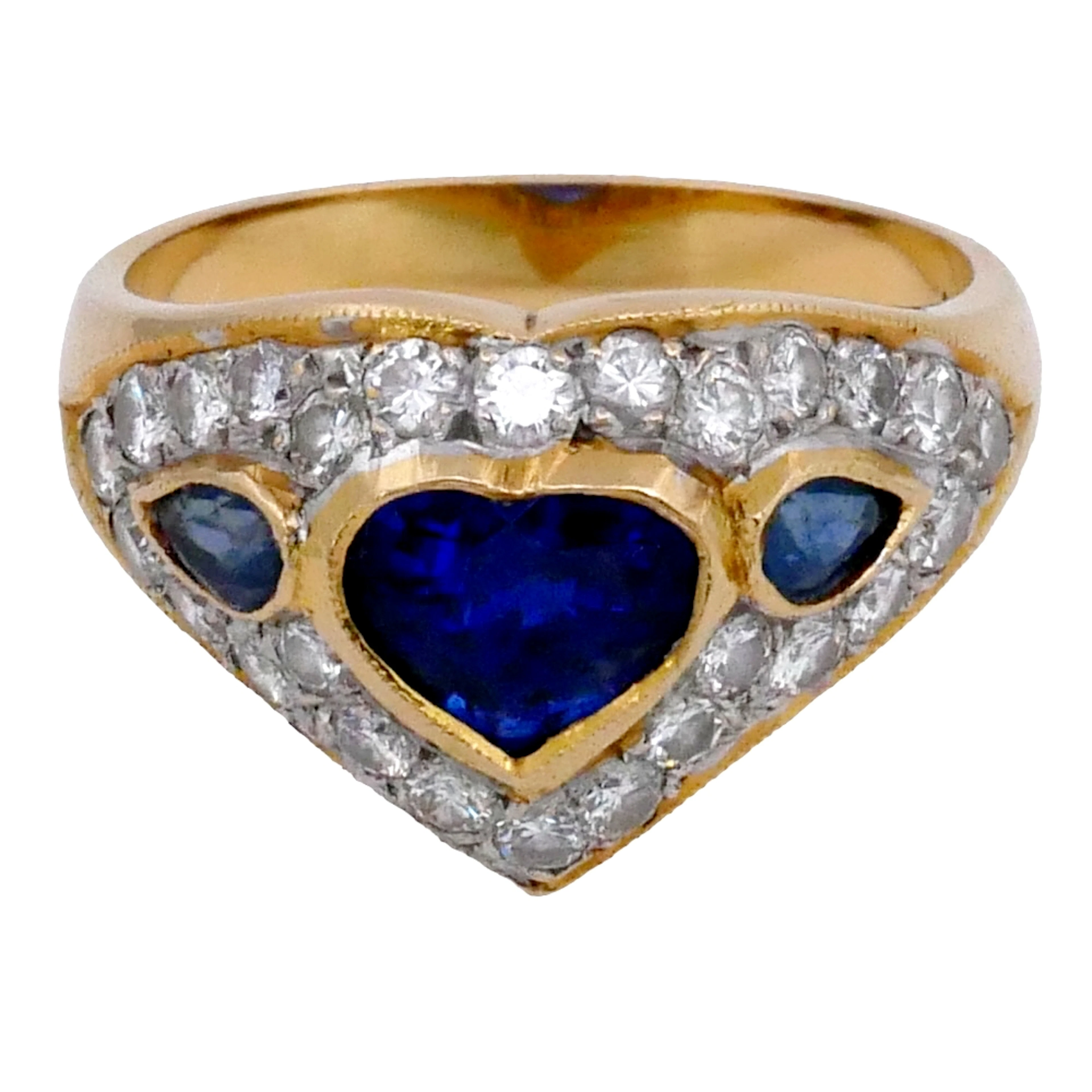 Sapphire and Diamond Heart Gold Ring