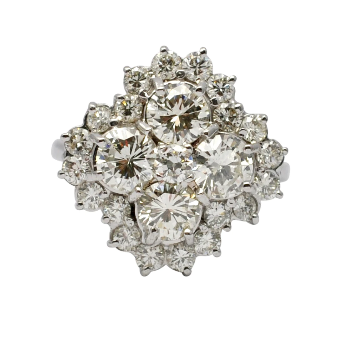 Mid Century Diamond Cluster 18ct Gold Ring
