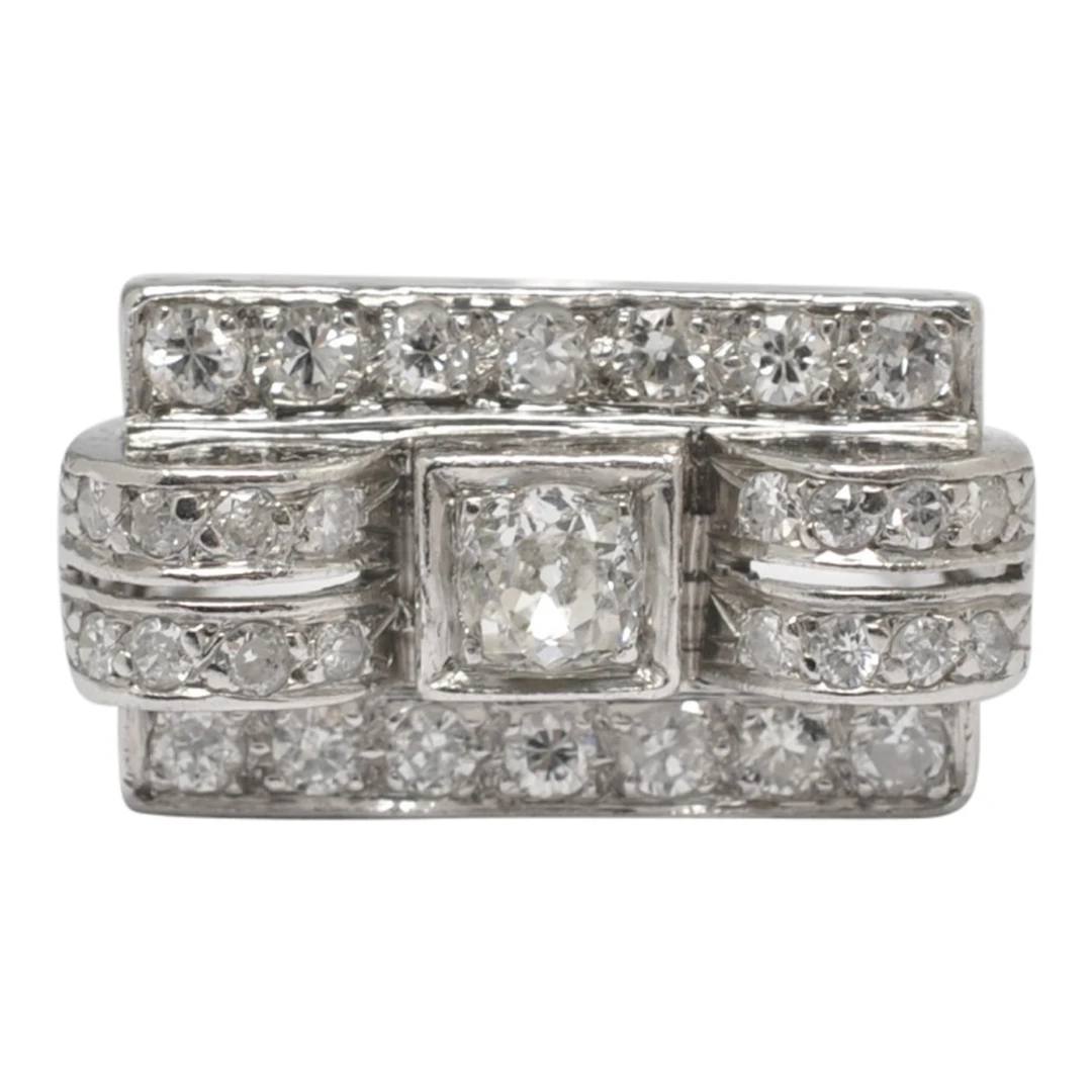 French Art Deco Diamond Platinum Ring