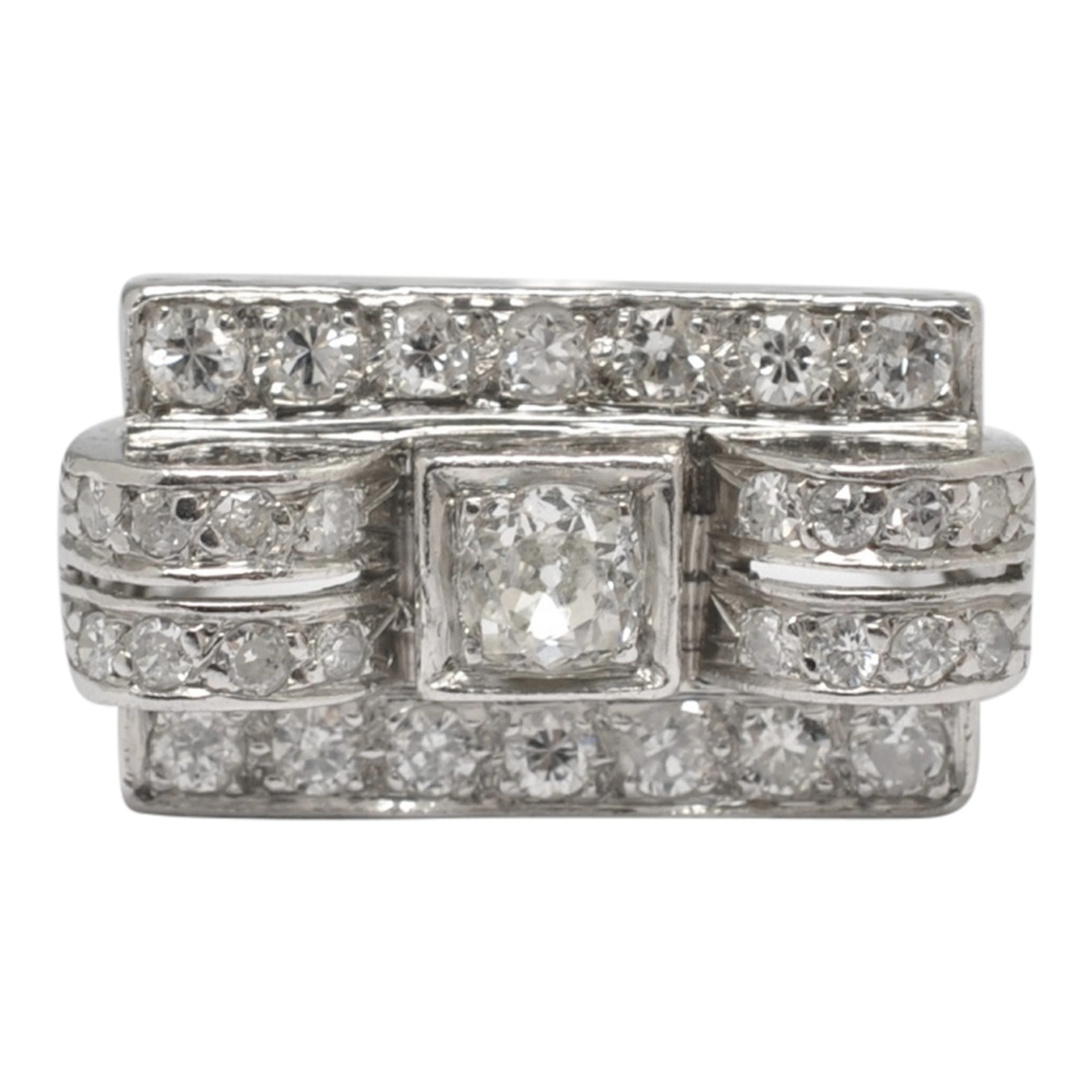 French Art Deco Diamond Platinum Ring